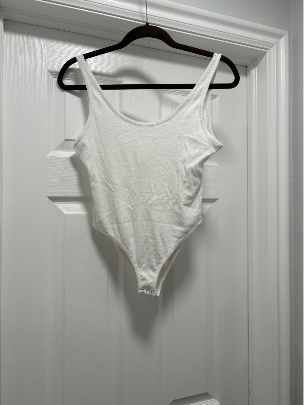Free People White Ribbed Snap-Crotch Bodysuit Size S
